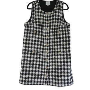 NEW, Reformation Tropez Tweed Shift Dress Black Check Size 10 #MD1357